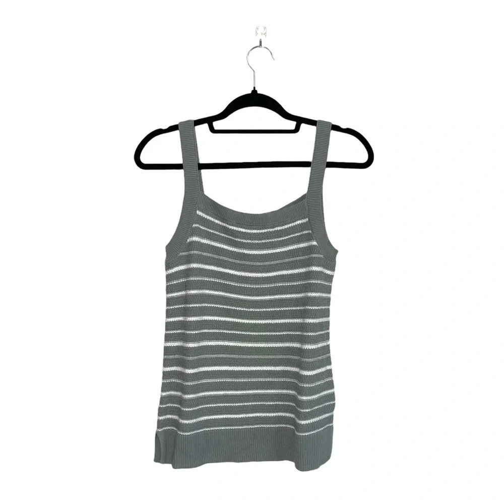 GAP 100% Cotton Sage Green & White Striped Knit Tank Top Small Women’s